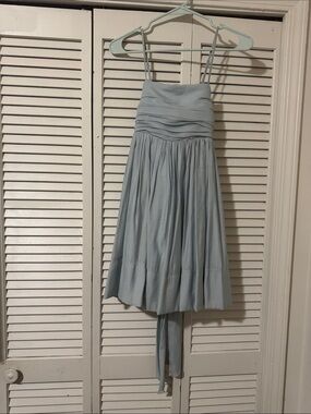 Womens Sleeveless Spagetti Strapped Pleated Sundress in Light Blue Small
